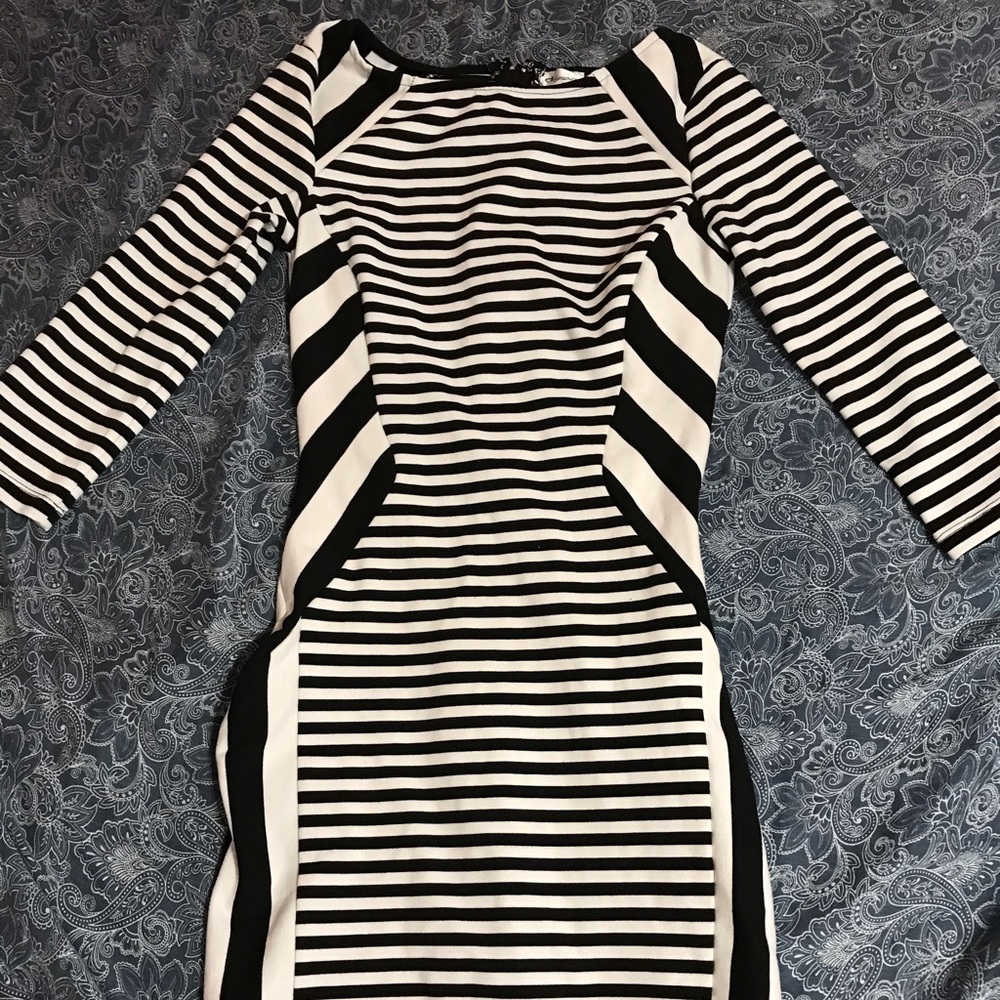 Black and white striped dress! Form fitting
